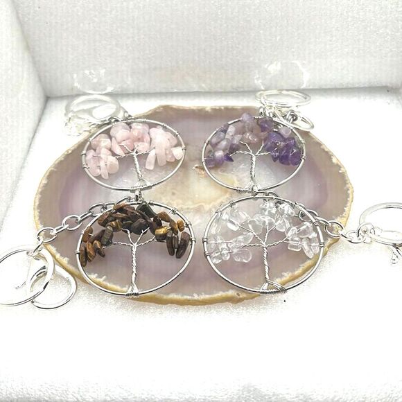 Genuine Gemstone Tree of Life Purse Charm Keychain - New - - Picture 1 of 6